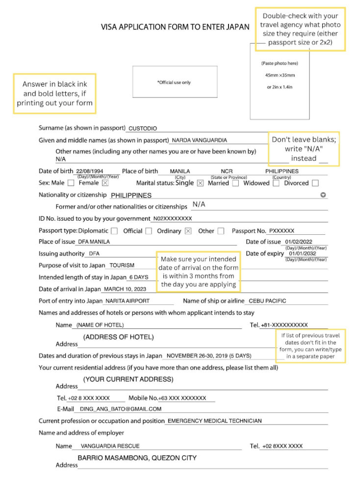 tourist visa japan requirements philippines