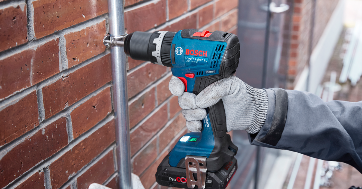 With increased torque and speed, the Bosch GSB 18V-65 effortlessly drills through wood, metal, plastic and enhanced masonry drilling with its integrated impact function.